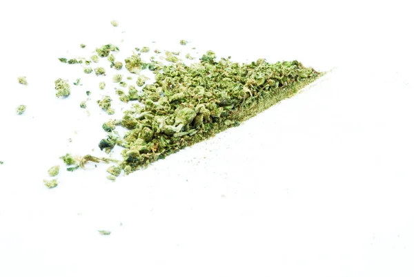 Marijuana Séchée Shake Cannabis Sur Fond Blanc — Photo