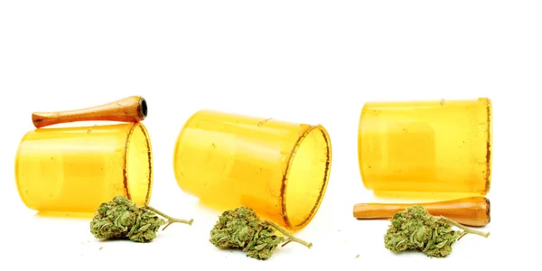 Marihuana Medicinal Cogollos Cannabis Botella Píldora Prescripción —  Fotos de Stock