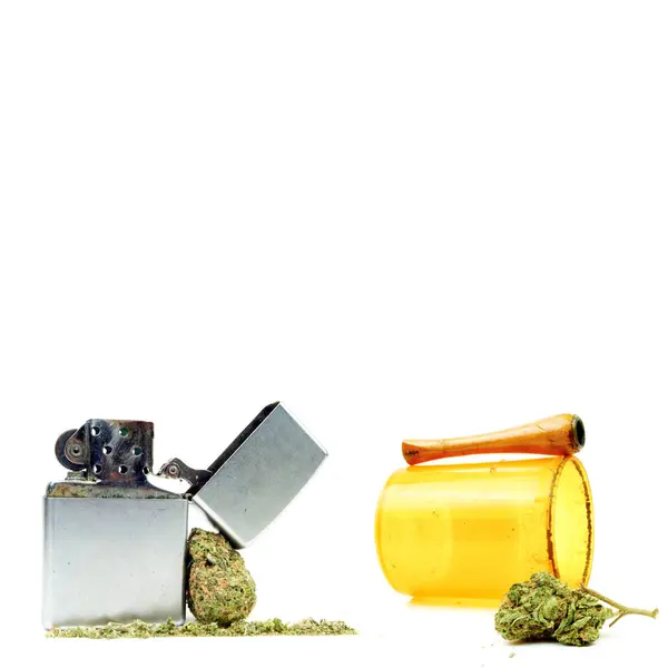 Marijuana Médicale Bourgeons Cannabis Dans Une Bouteille Pilule Sur Ordonnance — Photo