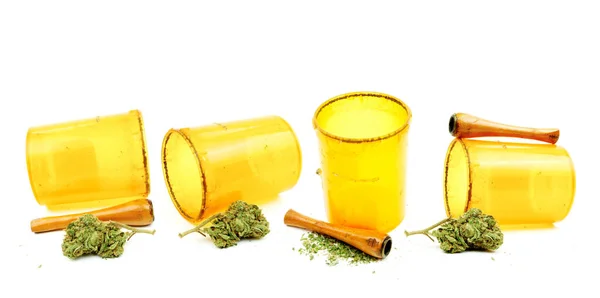 Medicinale Marihuana Wiet Knoppen Voorgeschreven Pil Fles — Stockfoto