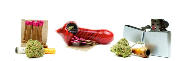 マリファナ 小さな大麻パイプと芽 — ストック写真