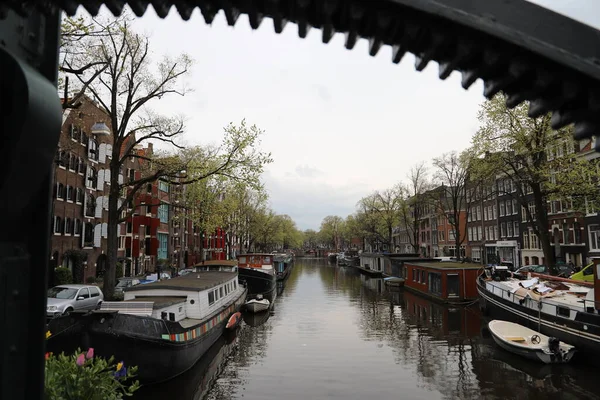 Rij Authentieke Grachtenpanden Amsterdam — Stockfoto