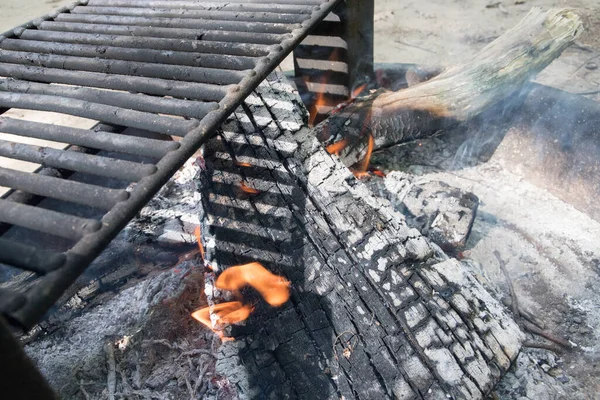 Arka Planda Bir Barbekü Izgarasının Yakın Çekimi — Stok fotoğraf