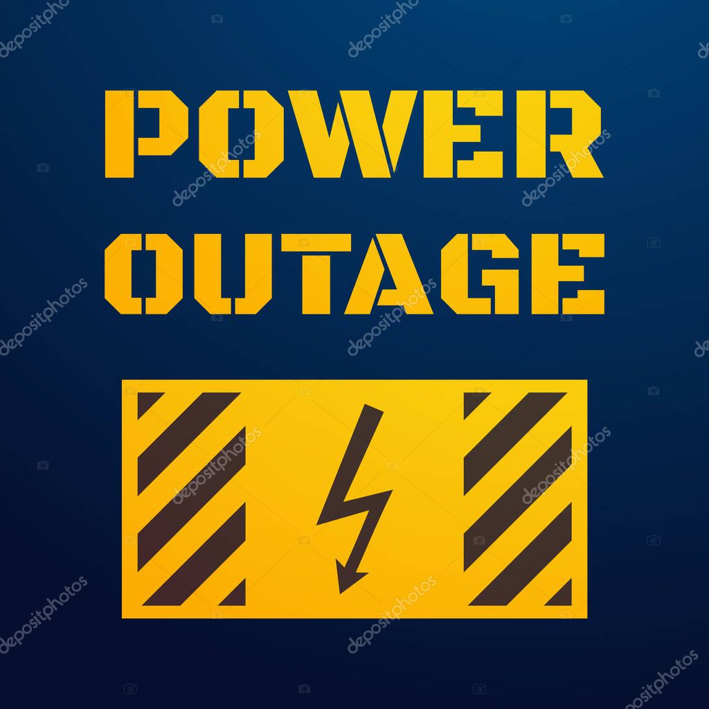 Power Outage Illustration Stencil Yellow Text In Top Part Black Lightning Sign And Inclined Stripes On Yellow Backdrop In The Bottom Dark Blue Background Premium Vector In Adobe Illustrator Ai