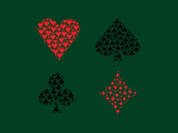 Combinaisons Cartes Poker Remplies Intérieur Sur Fond Vert — Image vectorielle