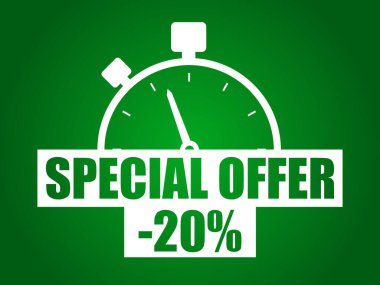 Yeşil arka planda% 20 indirimli vektör illüstrasyonuName