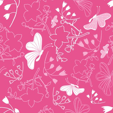 Çiçek beyaz kelebekler arka plan deseni