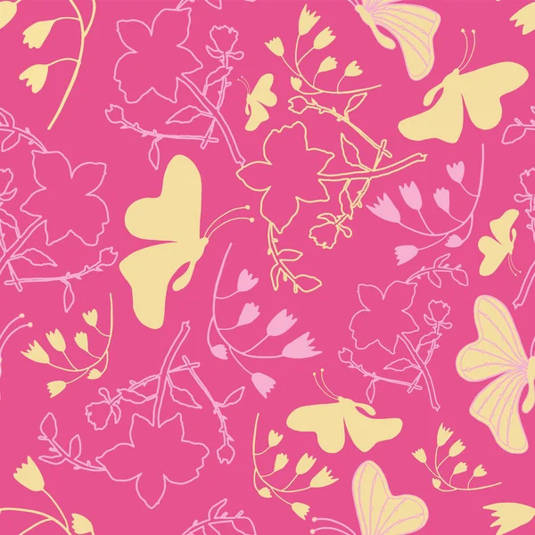 Mariposas amarillas florales Patrón de fondo — Vector de stock