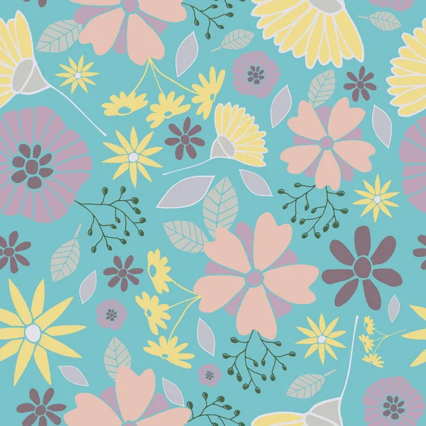 Flores de turquesa patrón sin costura — Vector de stock