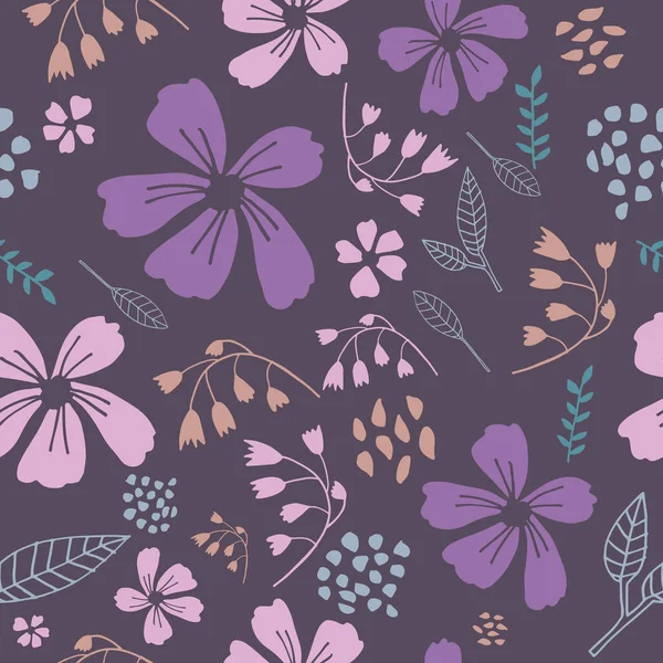 Flores de baile púrpura patrón sin costura — Vector de stock