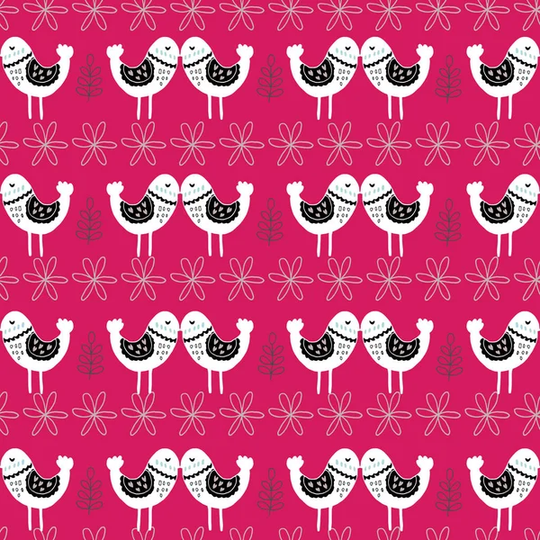 Pink Scandinavian Love Birds Pattern Design — Stock Vector