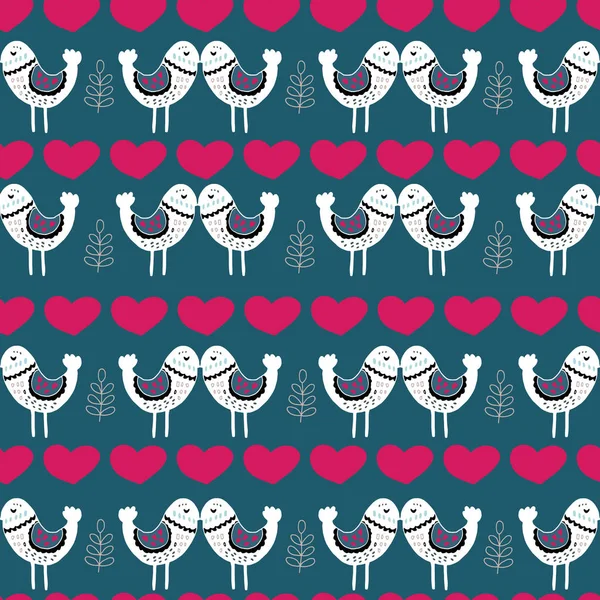 Blue Scandinavian Love Birds Pattern Design — Stock Vector