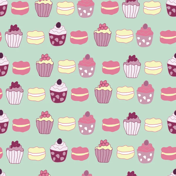 Cakes and Muffins Seamless Pattern Design — Stock Vector