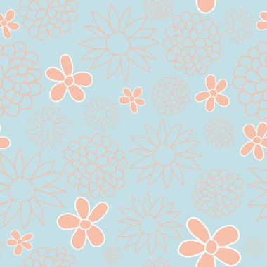 Mavi ve şeftali çiçek Dikişsiz desen tasarım