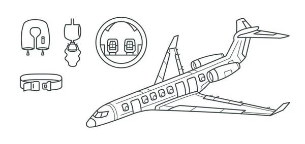 Високодеталізований Літак Jet Contour Лінійна Інструкція Ілюстрації Перспективи Киснева Маска — стоковий вектор