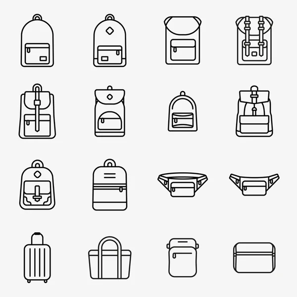 Seyahat çantası ve sırt çantası Minimal renk düz çizgi kontur simge piktogram sembol tasarlamak koleksiyonu ayarla