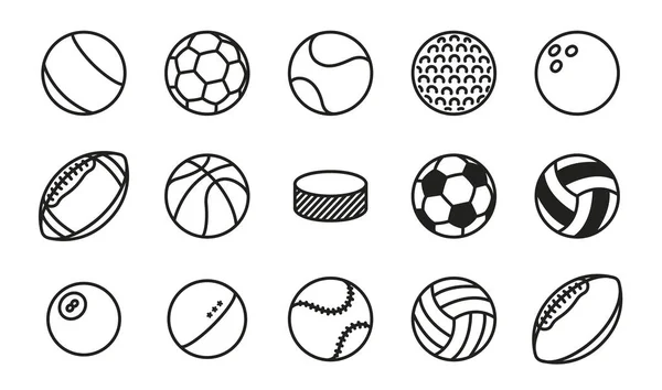 Спортивные Мячи Минимальный Набор Векторных Значков Плоской Линии Футбол Футбол — стоковый вектор