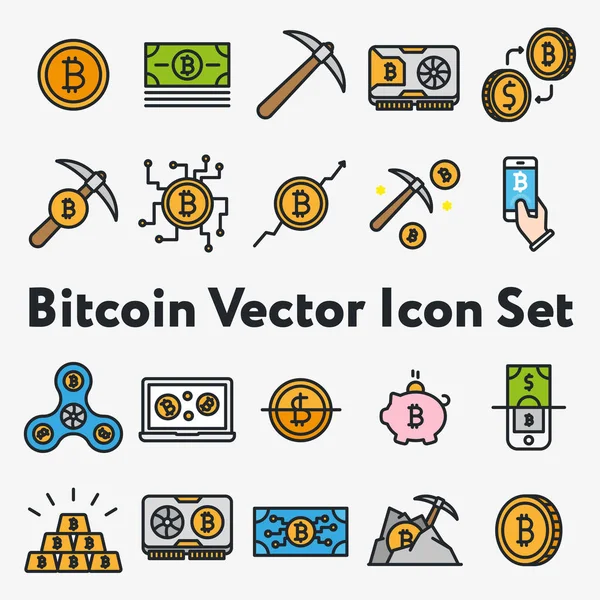 Conjunto Thin Line Stroke Color Vector Bitcoin Blockchain Cryptocurrency Icons — Vector de stock