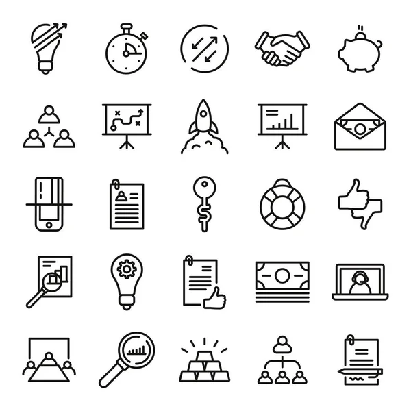 Linha Plana Mínima Negócios Stroke Icon Pictogram Symbol Illustration Set — Vetor de Stock