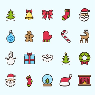 Noel tatil yeni yıl minimalist düz renk çizgi kontur simge sembol tasarlamak koleksiyonu ayarla