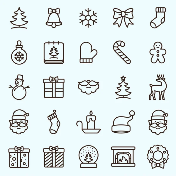 Noel tatil yeni yıl minimalist düz çizgi kontur simge sembol tasarlamak koleksiyonu ayarla