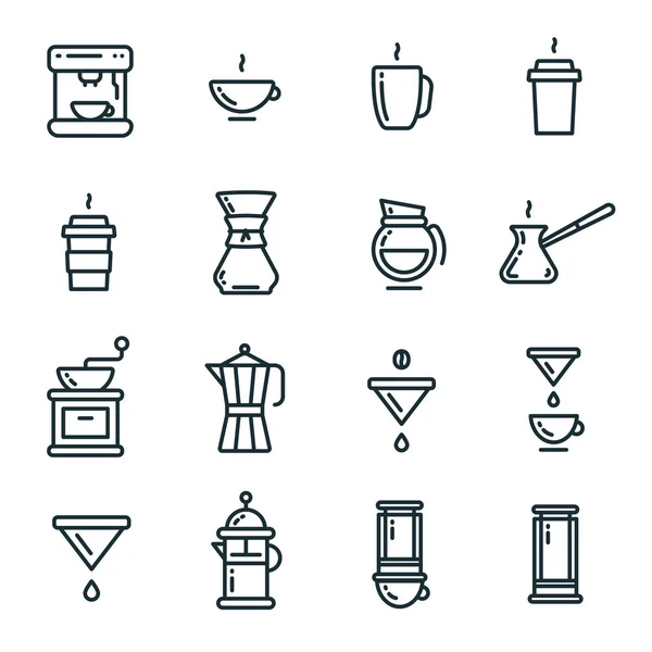 Coffee Types Brewing Flat Color Line Outline Stroke Icon Pictogram - Stok Vektor