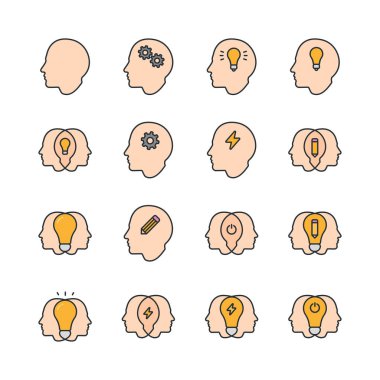 Yaratıcı minimalist renk düz çizgi anahat kontur simgesini piktogram sembol küme koleksiyon düşünme toplu beyin fırtınası