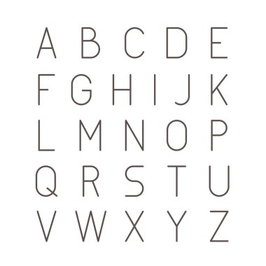 İnce fütüristik çizgi kontur yazı tipi. Beyaz arka plan üzerinde ince Latin İngilizce alfabe vektör tipografi