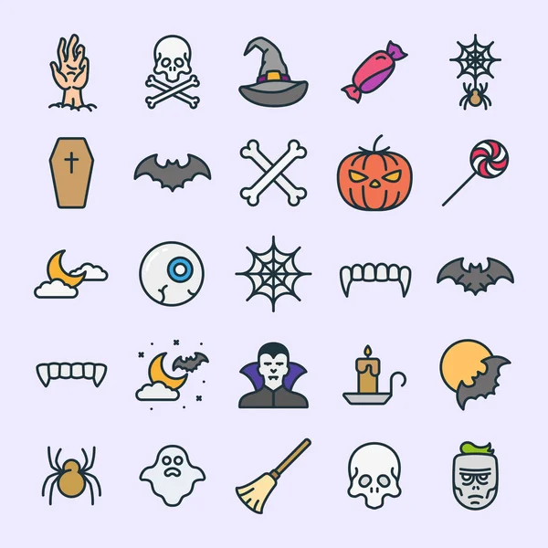 Halloween Ikony Minimalistyczny Płaski Kolor Linii Konturu Obrysu Piktogram Symbol — Wektor stockowy