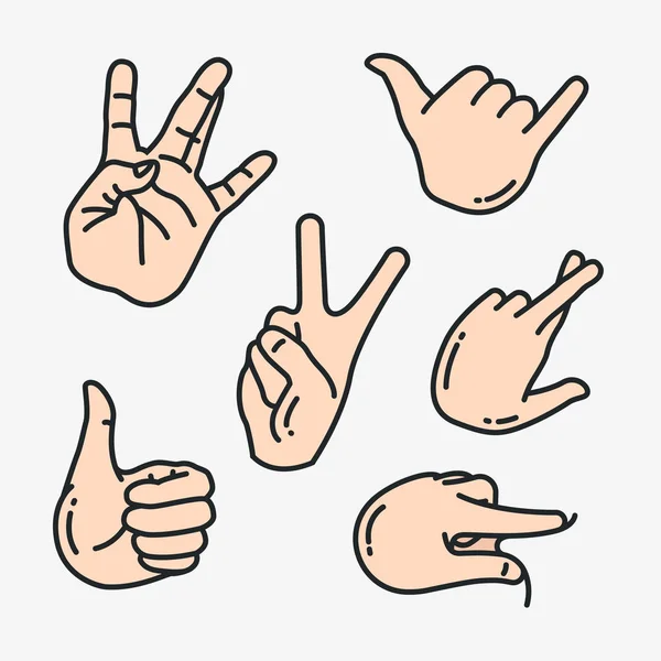 Hand Gebaar Minimalistische Platte Kleur Lijn Vector Icon Set — Stockvector