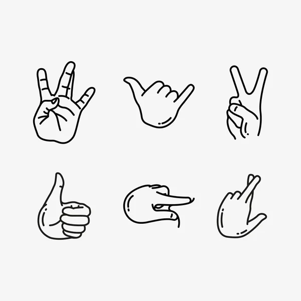 Hand Gebaar Minimalistische Platte Lijn Vector Icon Set — Stockvector