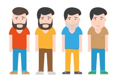 Genç bir mutlu bir adam vücut sakal adam Hipster çizgi film karakteri renk düz resimde gülümseyen