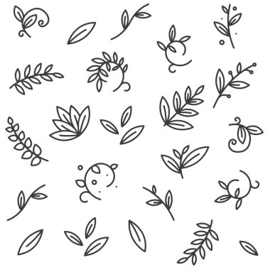 Seamless modeli yeşil çiçek dekoratif şube yaprakları bitki düz çizgi kontur simgesini piktogram sembol