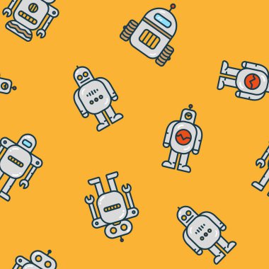 Dikişsiz desen soyut şirin Robot Minimal renk düz çizgi kontur simge piktogram sembol tasarlamak