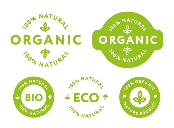 Collection Green Healthy Organic Natural Eco Bio Food Products Label - Stok Vektor