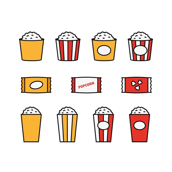 Cinema Popcorn Bucket Minimal Flat Color Line Stroke Ícone Pictograma — Vetor de Stock