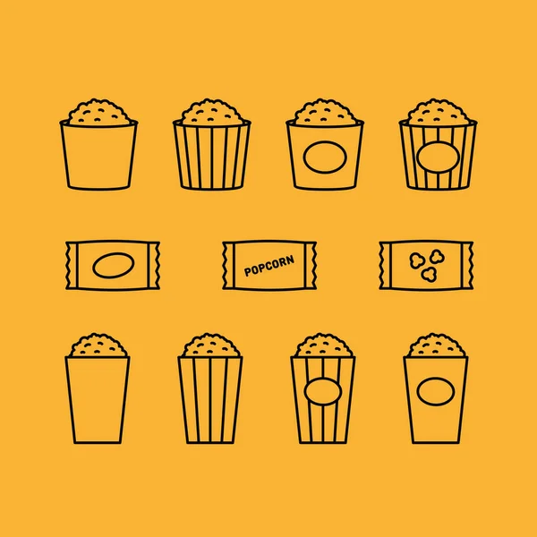 Cubo Palomitas Cine Línea Plana Mínima Icono Pictograma Símbolo Ilustración — Vector de stock