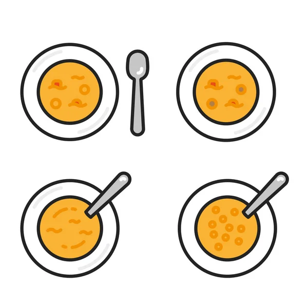 Soup Dish Spoon Minimalistik Garis Warna Datar Outline Stroke Ikon - Stok Vektor