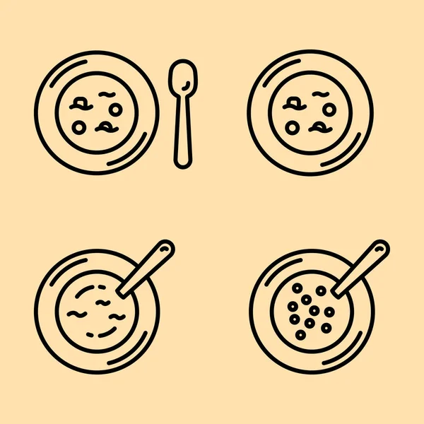 Sopa Plato Cuchara Minimalista Línea Plana Contorno Accidente Cerebrovascular Icono — Vector de stock