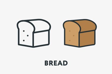 Çavdar ekmeği somun ekmek Bun tost en az düz çizgi anahat renkli ve kontur simgesini piktogram