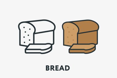 Çavdar ekmeği somun ekmek Bun tost en az düz çizgi anahat renkli ve kontur simgesini piktogram