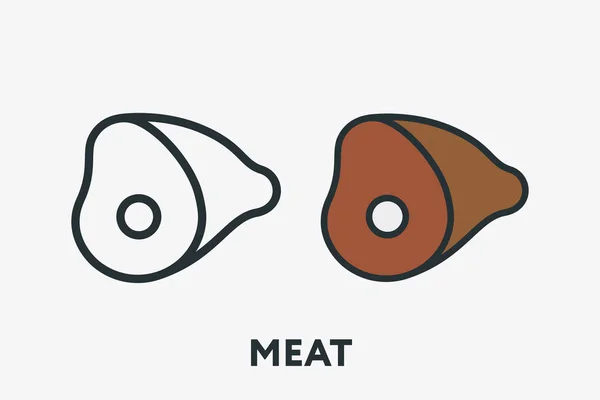Meat Ham Pork Gammon Butcher Minimal Flat Line Outline Colorful — Stock Vector