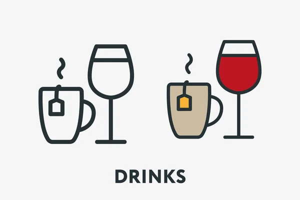 Drinks Concept Tea Bag Cup Mug Glass Red Wine Minimal — Stock Vector