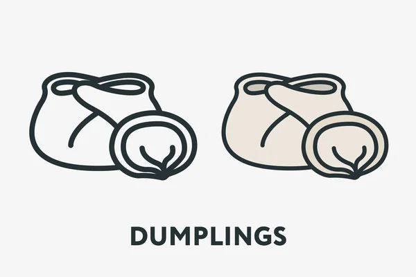 Dumplings Carne Hervida Masa Khinkali Pelmeni Línea Plana Mínima Esquema — Vector de stock