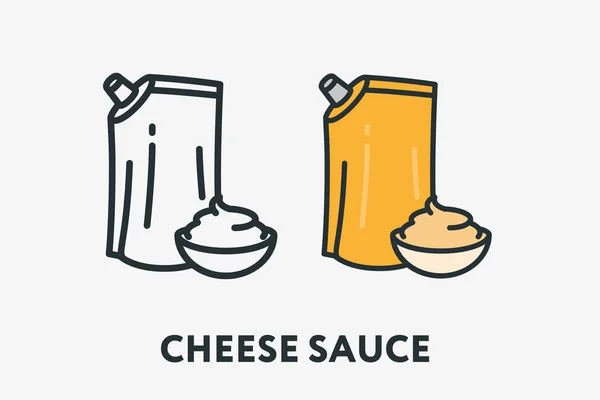 Sarı peynir sos ambalaj ve kase mayonez en az düz çizgi anahat renkli ve kontur simgesini piktogram