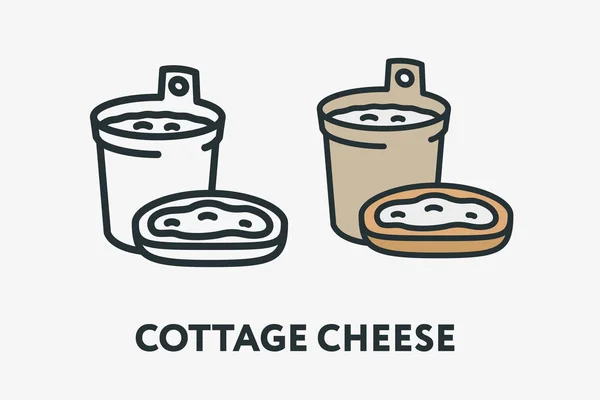 Cottage Cheese Container Sandwich Dairy Milk Minimal Flat Line Outline — Vector de stock