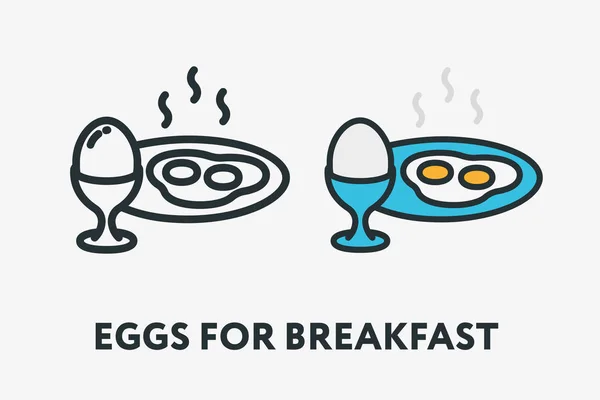 Gotowane Śniadanie Jajecznica Jajko Prostolinijna Minimalne Zarys Kolorowe Skok Ikona — Wektor stockowy