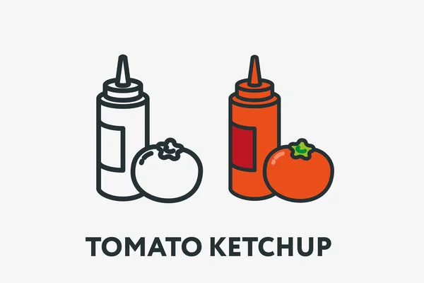 Tomat Ketchup Sås Röd Plastflaska Behållare Minimal Platt Linje Outline — Stock vektor
