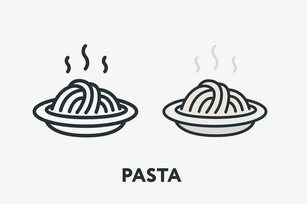 Hot Italian Pasta Bowl Dish Spaghetti Noodles Esquema Línea Plana — Vector de stock