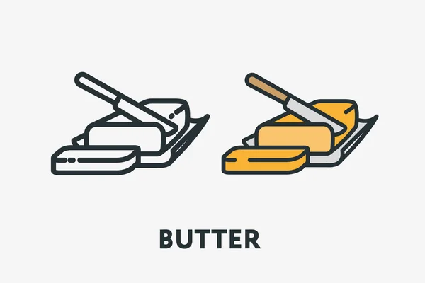 Butter Margarine Pack Bar Fat Slice Knife Minimal Flat Line — Stock Vector
